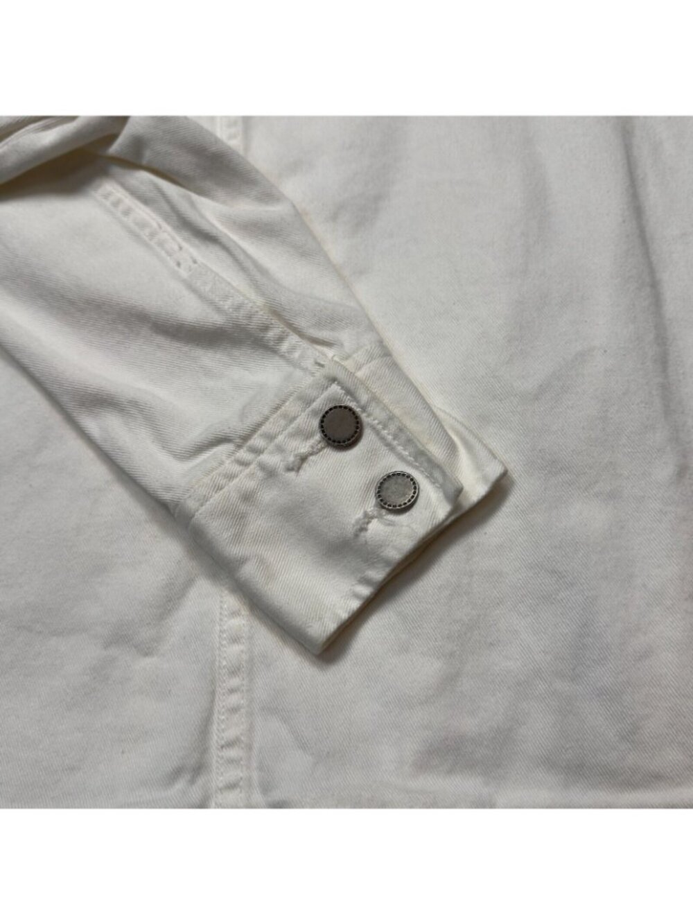 NorthCrest Denim Jacket Womens Sz Large White Full Zip Long Sleeve Chest Pockets - Picture 9 of 16